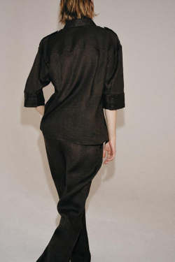 ZARA РАСКЛЕШЕННЫЕ БРЮКИ ИЗ ЛЬНА — ZW COLLECTION, СЕРО-КОРИЧНЕВЫЙ