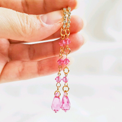 Серьги длинные с кристаллами "Сияние рассвета" розовые
