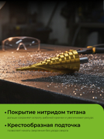 URAGAN 4-39мм, 14 ступеней, винтовая спираль, сверло ступенчатое(29658-4-39-14)