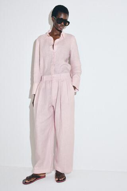 ZARA РУБАШКА ИЗ 100% ЛЬНА — ZW COLLECTION, РОЗОВЫЙ