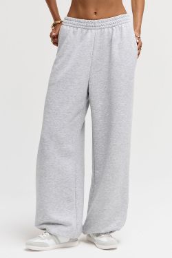 Широкие джоггеры без начеса цвета серый меланж