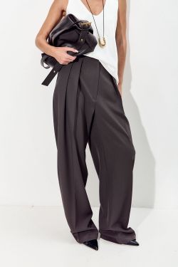 Брюки палаццо свободные с защипами графитового цвета