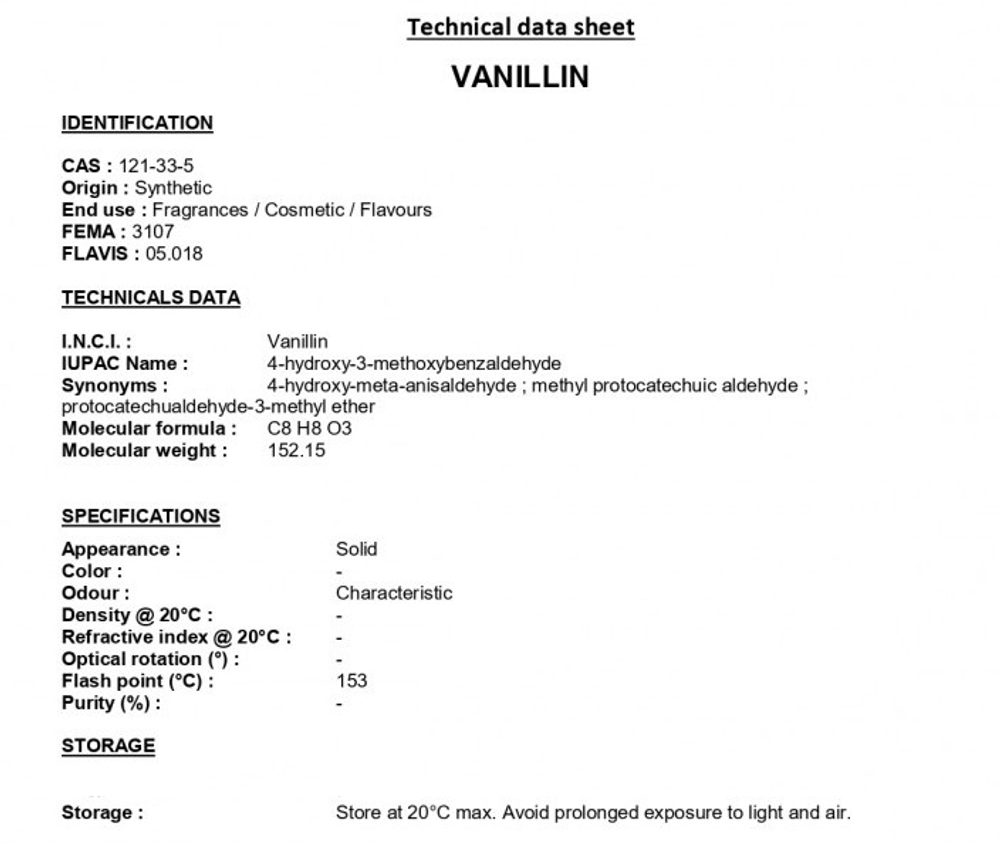 VANILLIN / ВАНИЛИН CAS 121-33-5