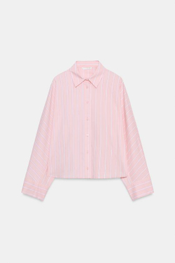 ZARA РУБАШКА В ПОЛОСКУ С ШИРОКОЙ ПРОЙМОЙ, РОЗОВЫЙ/БЕЛЫЙ