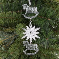 GAEM Украшение новогоднеe подвеска"Снежинка с лошадками", L6,5 W0,5 H18 см