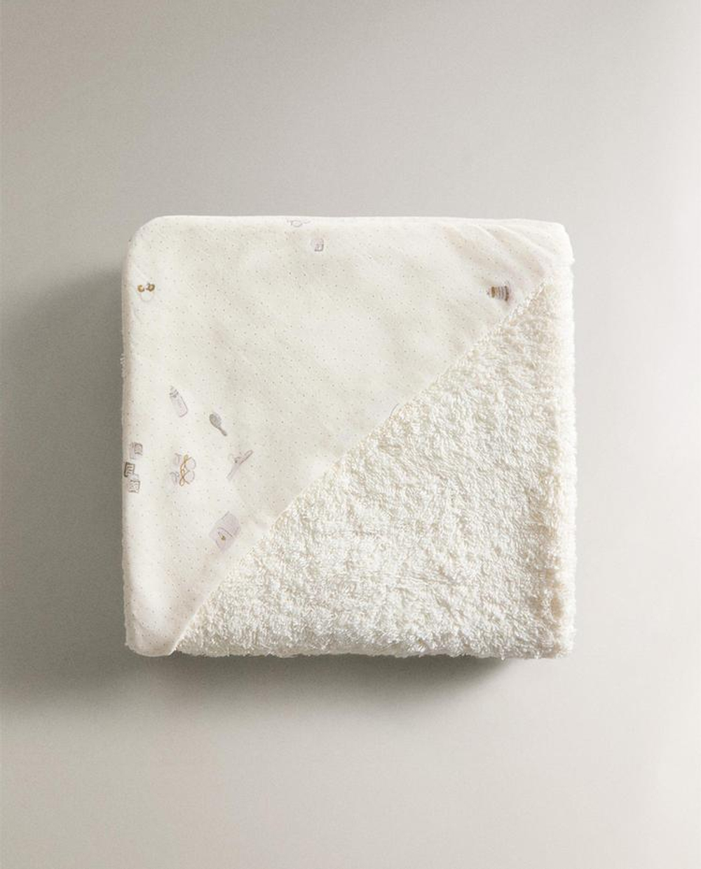 ZARA HOME ДЕТСКОЕ ПОЛОТЕНЦЕ С КАПЮШОНОМ, ЭКРЮ