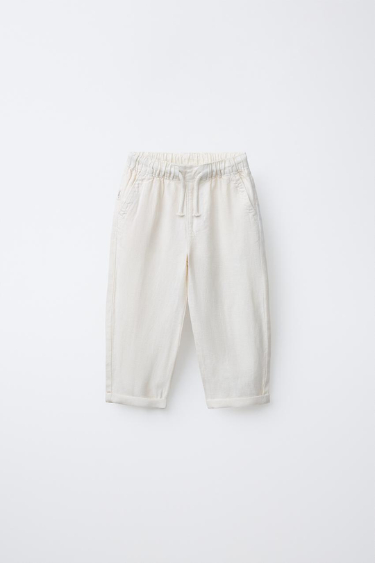 ZARA БРЮКИ СТРУЯЩЕГОСЯ КРОЯ ИЗ СМЕСОВОГО ЛЬНА, ЭКРЮ