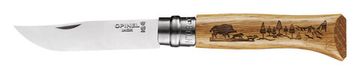 Складной нож Opinel №8, нержавеющая сталь, рукоять дуб, гравировка кабан. 002331 c клинком из стали Sandvik™ 12С27, рукоять дерево (Дуб)