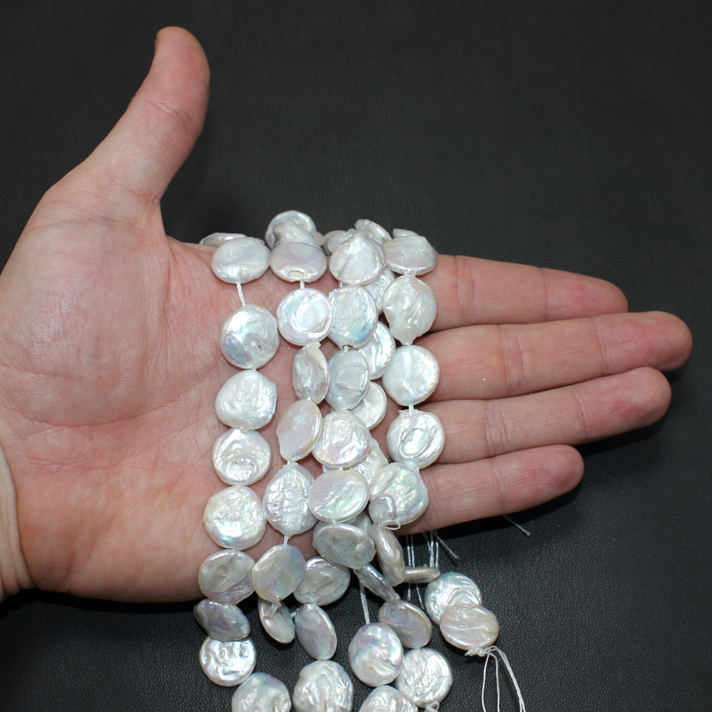 Жемчуг овальный белый бусины 15мм