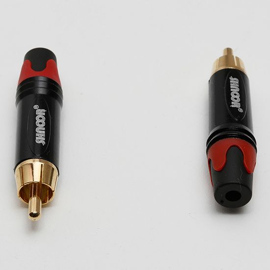 Разъем на кабель RCA male, красный хвостовик, SHNOOR SRCM-G-R