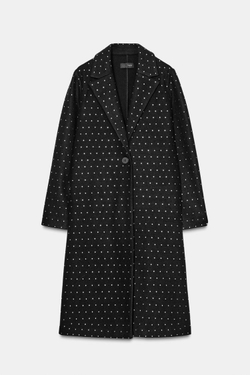 ZARA МЯГКОЕ ПАЛЬТО СО СТРАЗАМИ, ЧЕРНЫЙ
