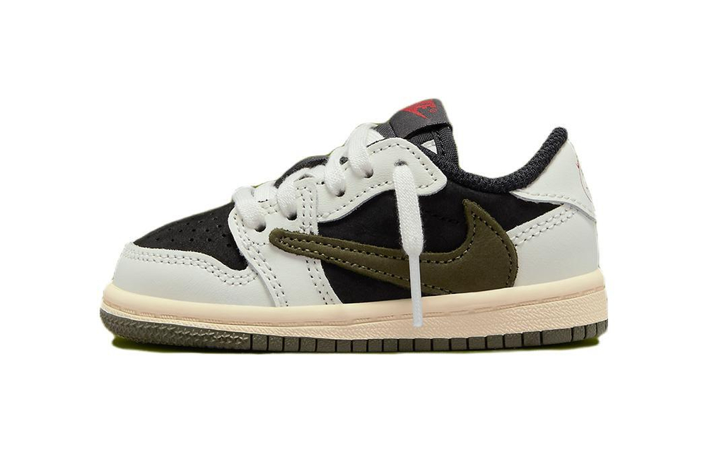 Baby and children Travis Scott x Jordan Air Jordan 1 Low "Olive" OG SP TD joint barb 5.0 trend non-slip wear-resistant low-cut retro basketball shoes black and green