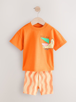 Футболка и шорты в комплекте для девочки Next E65-389, 2 шт., Оранжевый, Фиолетовый