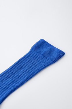 ZARA ДЛИННЫЕ НОСКИ В РУБЧИК, ЯРКО-СИНИЙ
