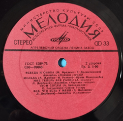 Винтажная виниловая пластинка LP Сборник За Полчаса До Весны (СССР 1978) Песняры, Понаровская, Ротару, Пугачева