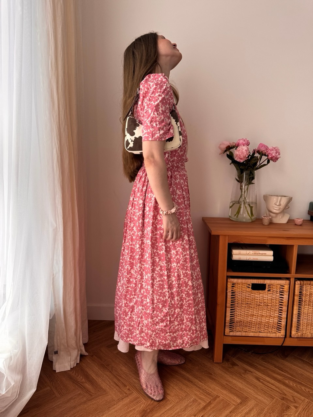 Платье Шарлотта для беременных и кормящих, Пудровый с розовыми цветами