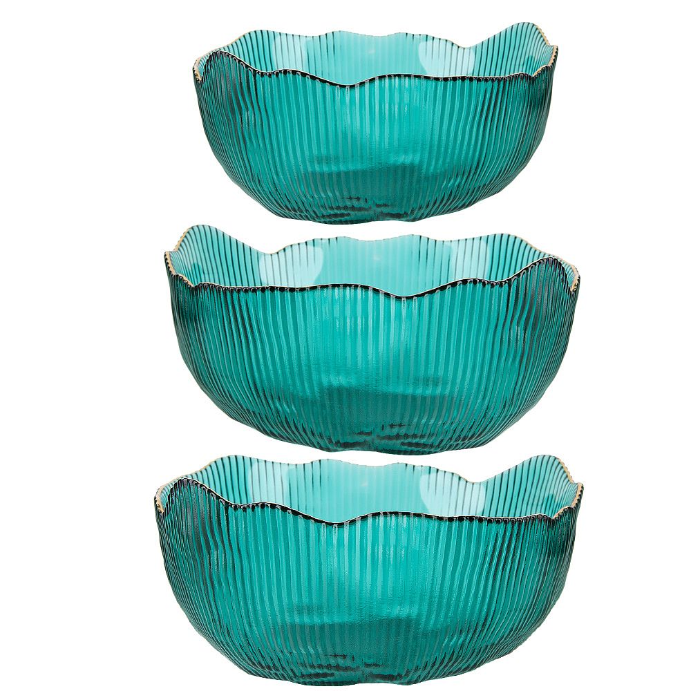 Салатник, набор 3шт. "Frost stripe" (зеленый) d=12,5/15,5/19см (стекло) (транспортная упаковка)