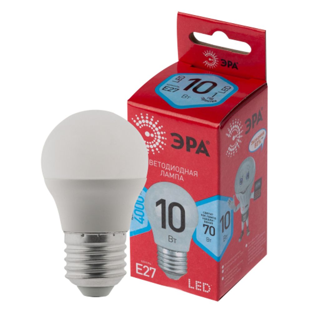 Лампа светодиодная ЭРА RED LINE LED P45-10W-840-E27 R 10Вт шар нейтральный белый свет E27 | Лампы cветодиодные Шар (G/P)