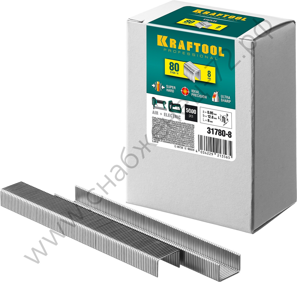 KRAFTOOL тип 21GA (80 / Pr A / Senco AT) 8 мм, 5000 шт, скобы для степлера (31780-8)