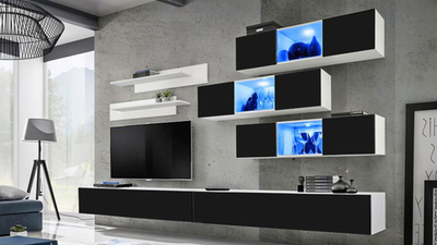 Гостиная 29 Черный 190/ Белый 101 320*40*180 см, Черный, Белый   Фиеста