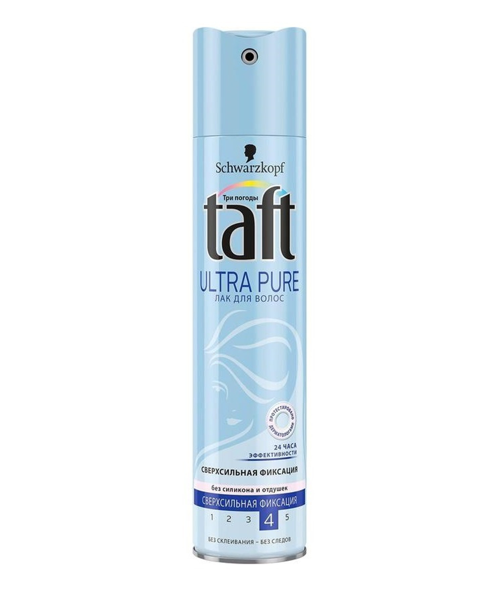 Taft Лак для волос Ultra Pure, без силикона и отдушек, сверхсильная фиксация, 225 мл