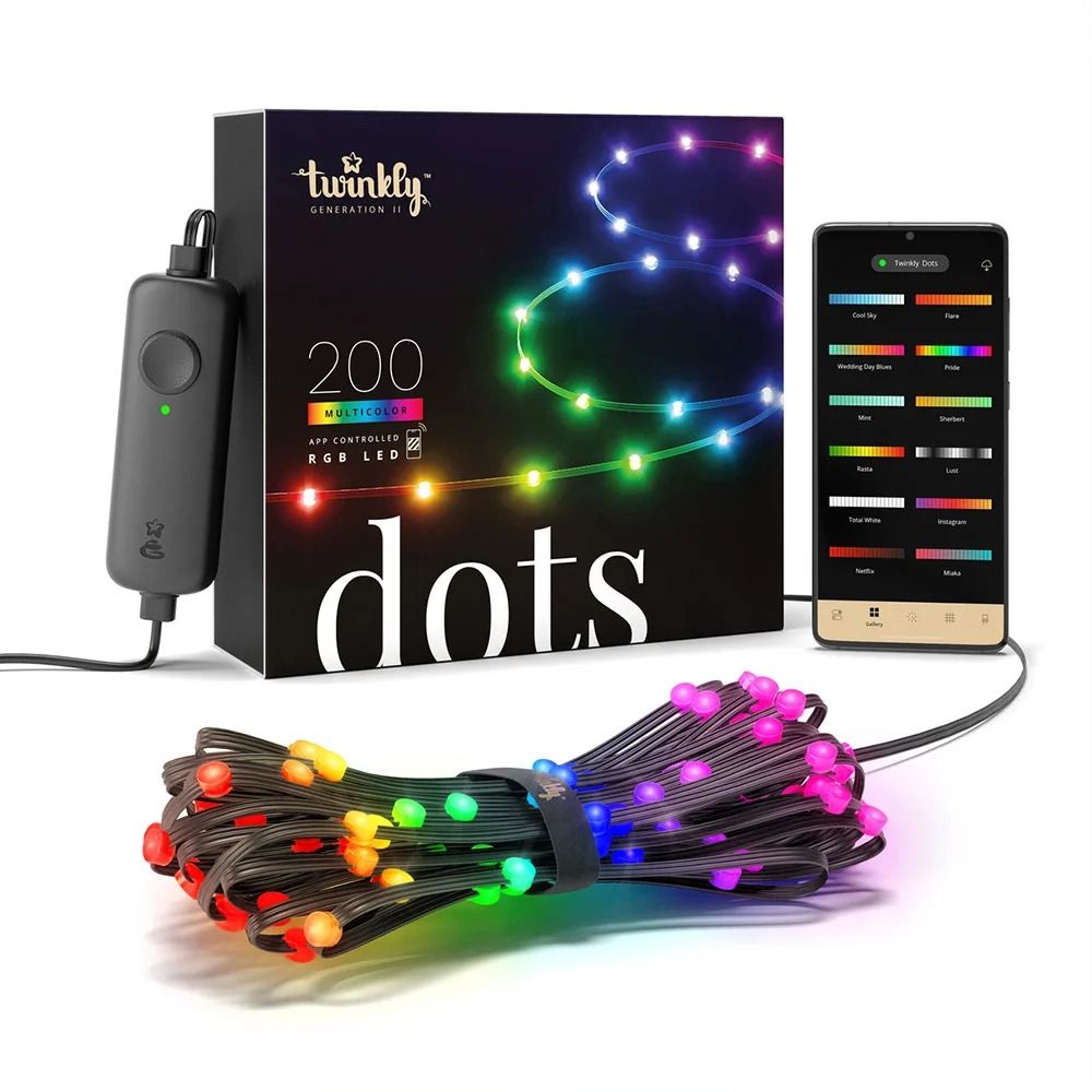 Программируемая светодиодная лента 10 м - Twinkly Dots (Multicolor edition) - 200 шт. RGB + BT + Wi-Fi ( TWD200STP-BEU ) ( черный провод )