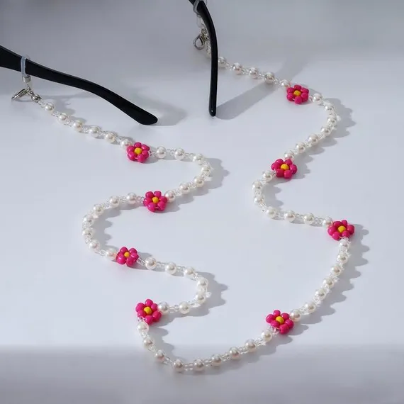 Цепочка для очков &quot;Цветочки&quot; жемчужинки, цвет розово-жёлтый, 70 см