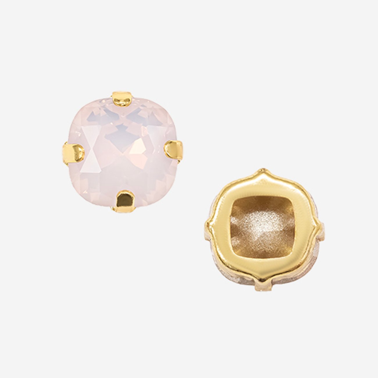 Кристалл Кушон (Сushion) в цапах, оттенок "Розовый Опал"/"Rose Water Opal", 9,2мм, позолота