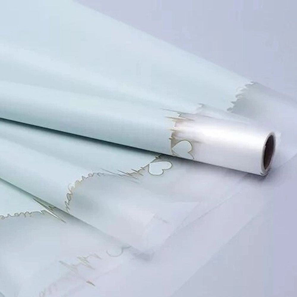 Пленка матовая прозрачый край с сердцем ЗЕЛЕНЫЙ