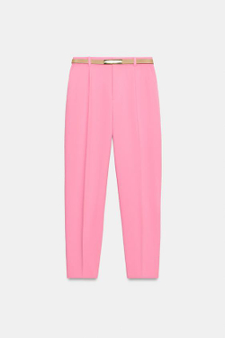 ZARA ПРЯМЫЕ БРЮКИ С ПОЯСОМ, РОЗОВЫЙ
