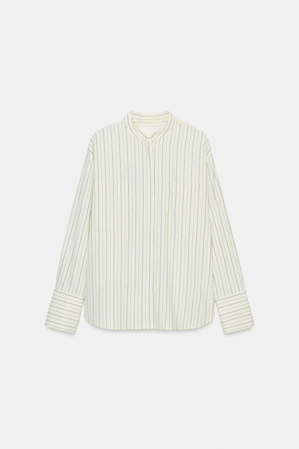 ZARA РУБАШКА В ПОЛОСКУ С ВОРОТНИКОМ-СТОЙКОЙ — ZW COLLECTION, СИНИЙ/БЕЛЫЙ