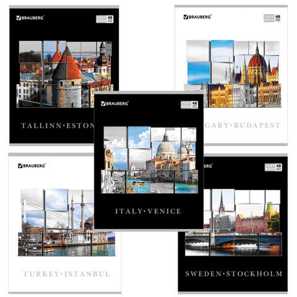 Тетрадь А5, 48 л., BRAUBERG, клетка, выборочный лак, ПУТЕШЕСТВИЯ, 401826, 5шт