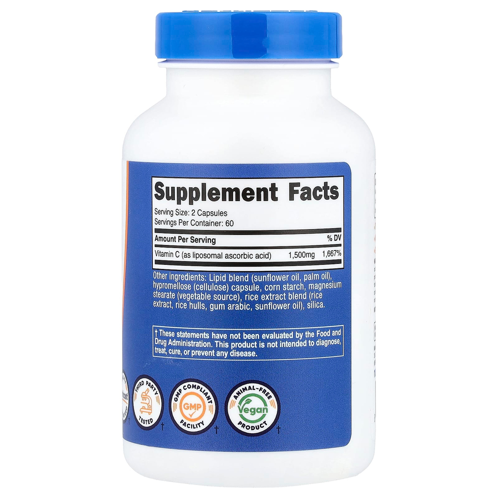 Nutricost, липосомальный витамин C, 120 капсул (750 мг в 1 капсуле)