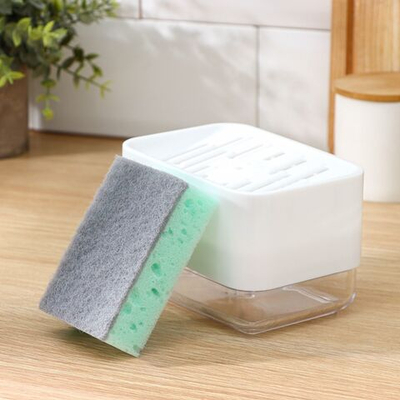 Белый дозатор для моющего средства с подставкой для губки и губкой (Цвет: не задано)