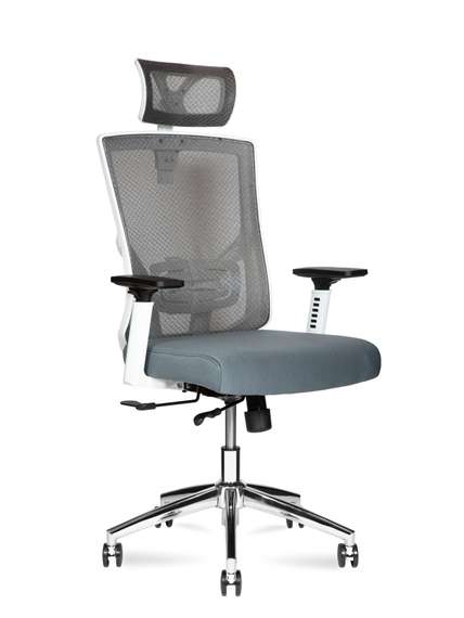 Кресло офисное Норден / Гарда SL / белый пластик / серая сетка / серое сиденье / база хром