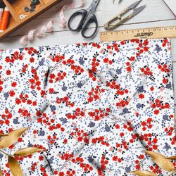 Ткань оксфорд 210 мелкие красные цветочки