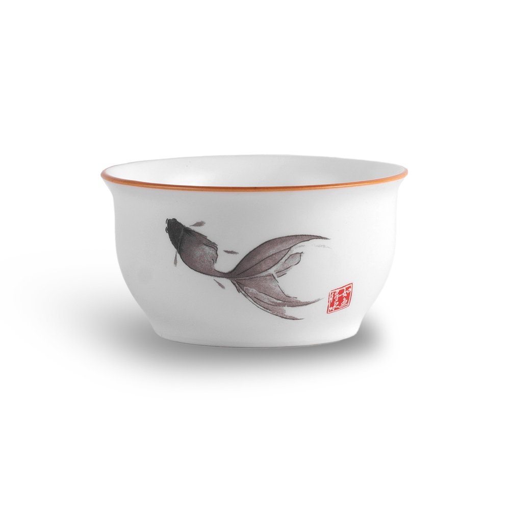 268044.2 Пиала МАТОВЫЙ ФАРФОР "Хоровод рыбок" h=2,5см, d=6,5см, 45мл, фарфор мат.белый