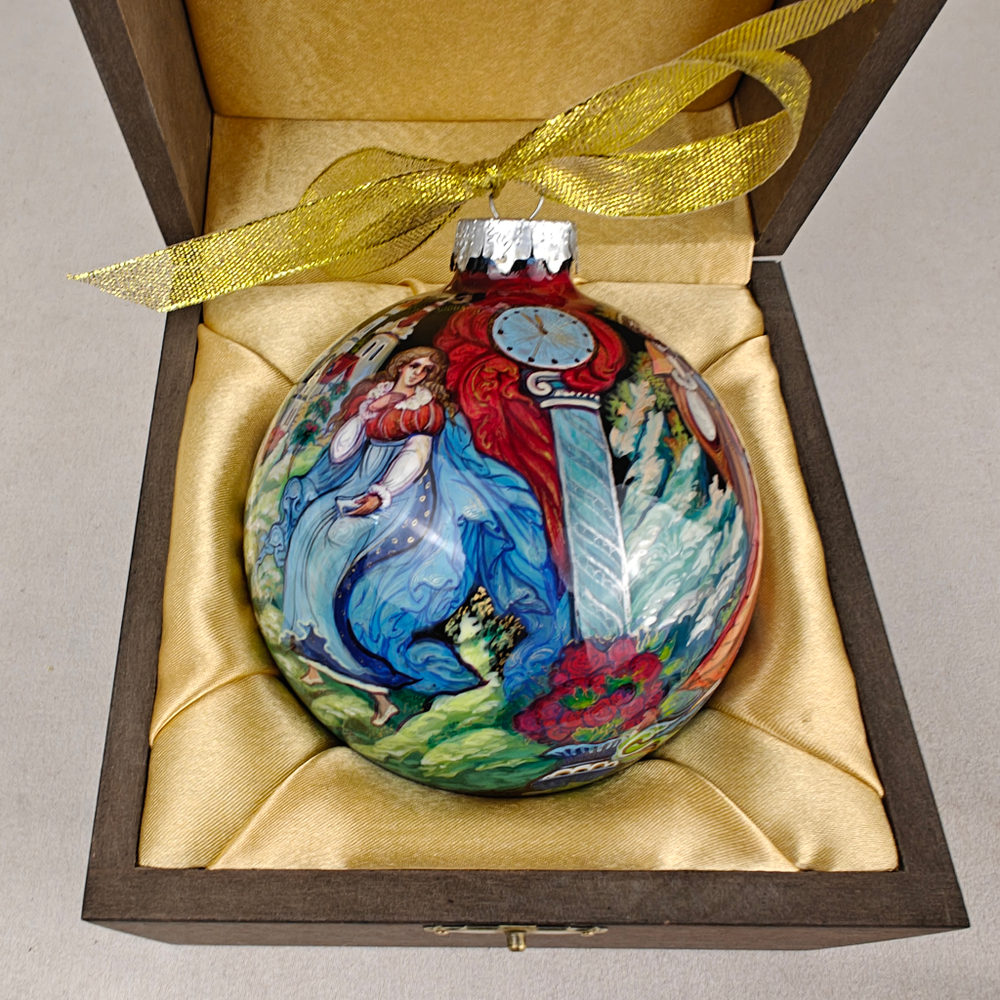 Шар новогодний с круговой росписью Палех "Золушка" в футляре