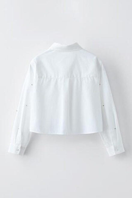 ZARA РУБАШКА С ДЕКОРАТИВНЫМИ ДЕТАЛЯМИ, БЕЛЫЙ
