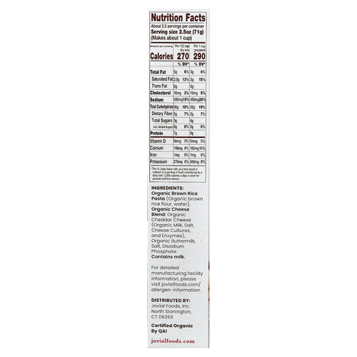 Jovial, Органический без глютена, макароны и сыр, белый чеддер, 170 г (6 унций)