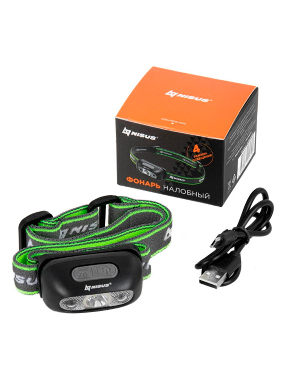 Фонарь налобный Nisus 120 LM, IPX4, USB (N-FN-3056S)