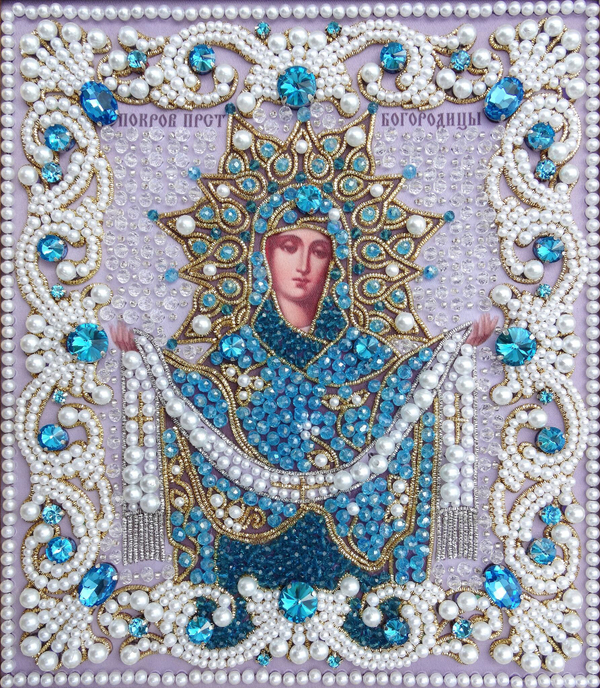 ЖС-10-ЗГ Набор для вышивания хрустальными камнями Покров Прсв Богородицы (голубой)