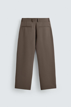 ZARA БРЮКИ RELAXED FIT СО СКЛАДКАМИ, СЕРО-КОРИЧНЕВЫЙ