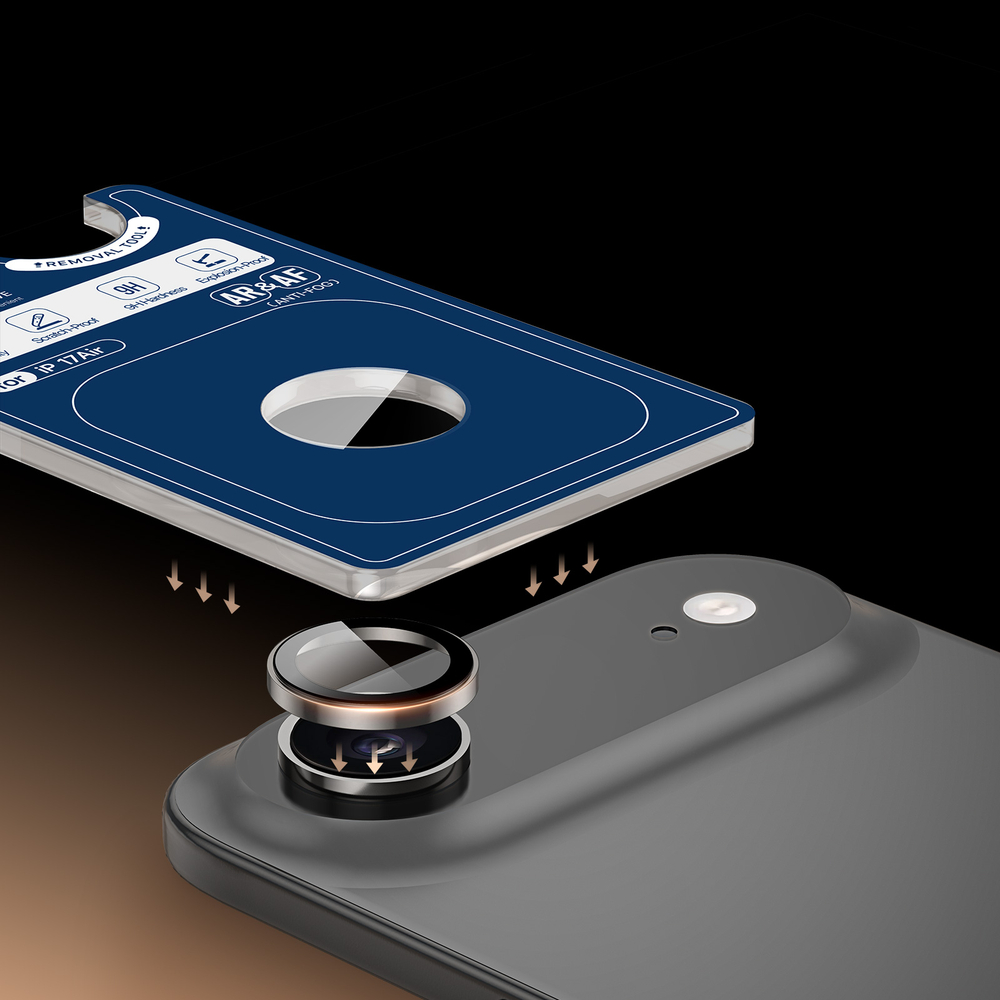 Защитное стекло на объективы камеры для iPhone Air, серия HAWK Series от Dux Ducis, рамки из алюминия серебристого цвета