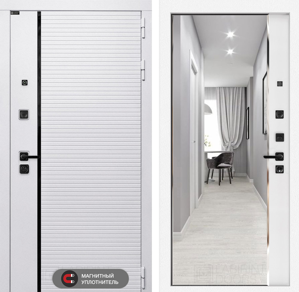 Дверь Входная Лабиринт ROYAL С зеркалом Панорама Белый софт