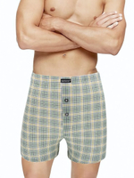 Хлопковые клетчатые трусы-боксеры с пуговками (Размер: XL) (Цвет: зеленая шотландка)