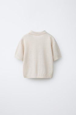 ZARA ТРИКОТАЖНОЕ ПОЛО ИЗ ХЛОПКА И ЛЬНА, ЭКРЮ