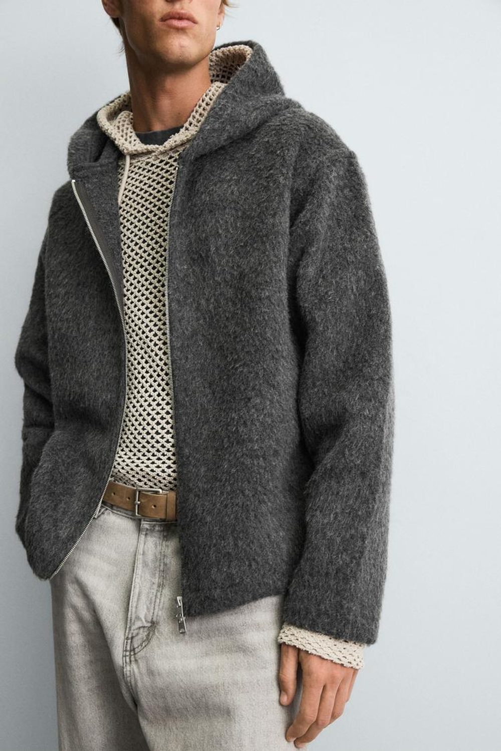 ZARA КУРТКА-РУБАШКА С КАПЮШОНОМ, СЕРЫЙ