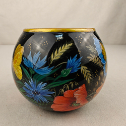 Вазочка с ручной росписью Палех "Маки и полевые цветы"