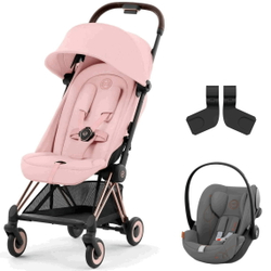 Коляска Cybex Coya Rosegold Frame Cloud G i-Size Lava Grey 2 в 1 Peach Pink с дождевиком и бампером